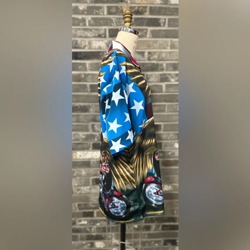 Y2K Dragonfly Eagle, Biker, Motorcycle, and American Flag Button Up Shirt - Picture 4 of 9